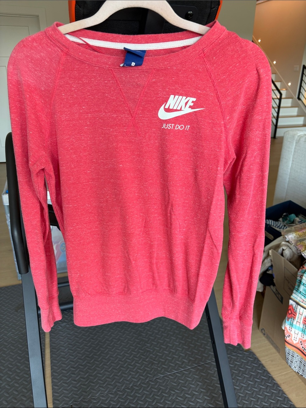 Nike Women's Coral Pink Crewneck Sweatshirt with White Logo